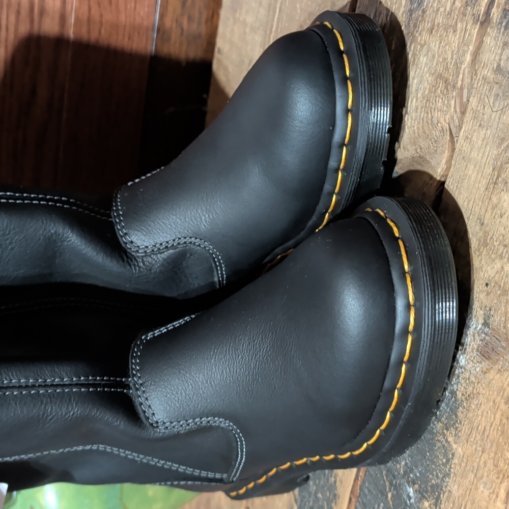 NWT Dr. Martens Black Leather Boots with Gold Stitching - Picture 2 of 10
